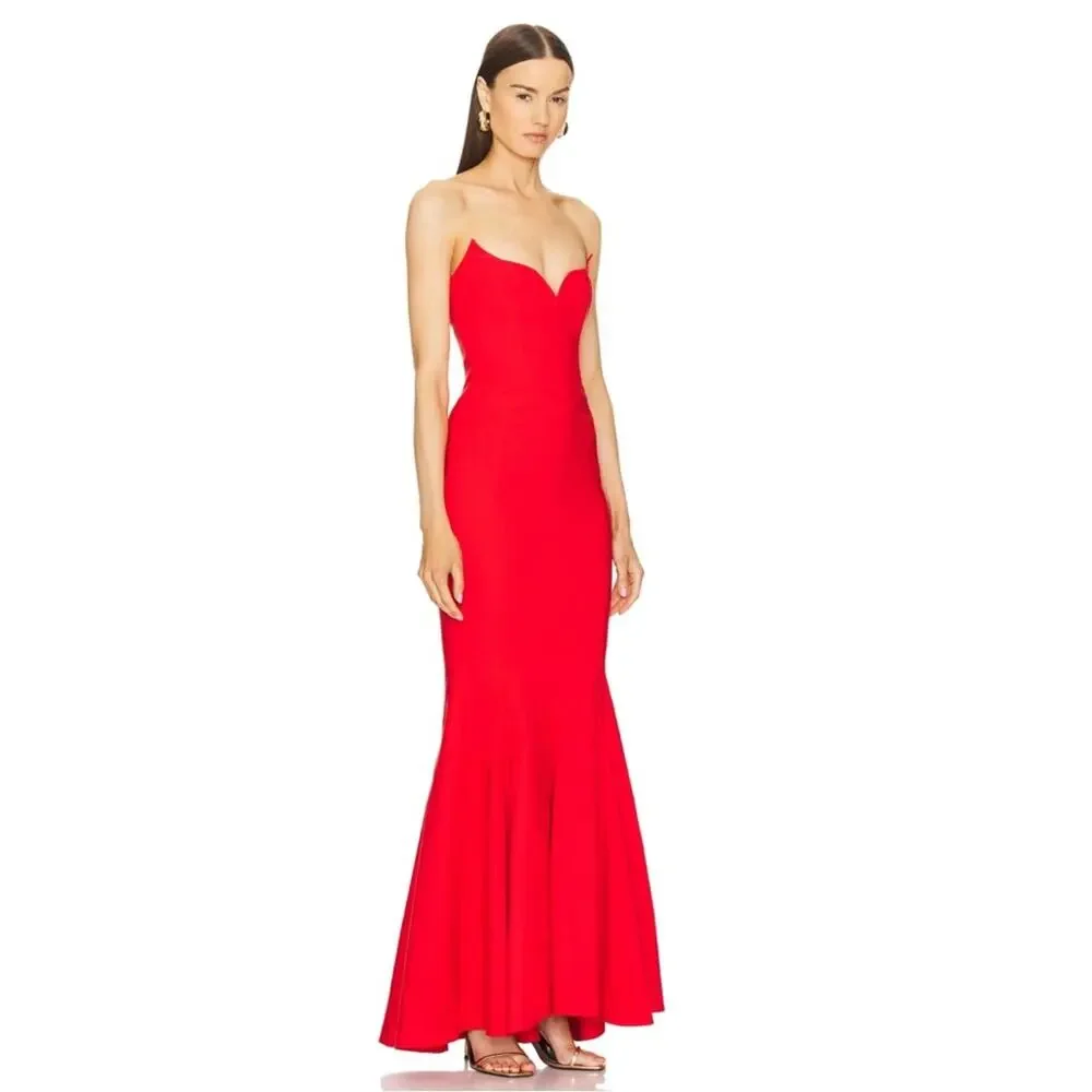 MICHAEL COSTELLO Billie Strapless Bodycon Mermaid Red Maxi Gown Size Medium - Picture 2 of 8